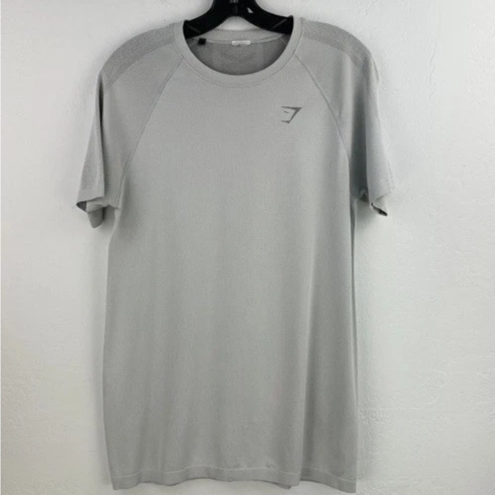 Gymshark Shirt Mens Gray Short Sleeve Knit Activewear Gym Training Stretch Sz M